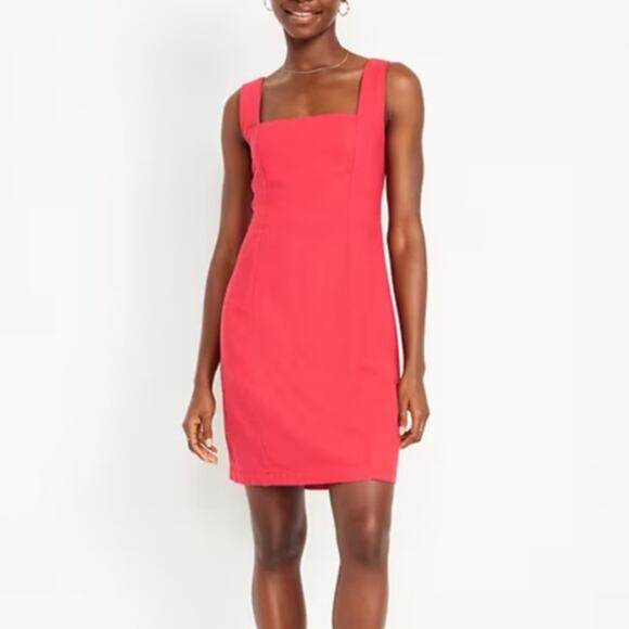 Old Navy Women's Square Neck Sleeveless Linen Blend Mini Dress Size XL Red NWT - Picture 1 of 8
